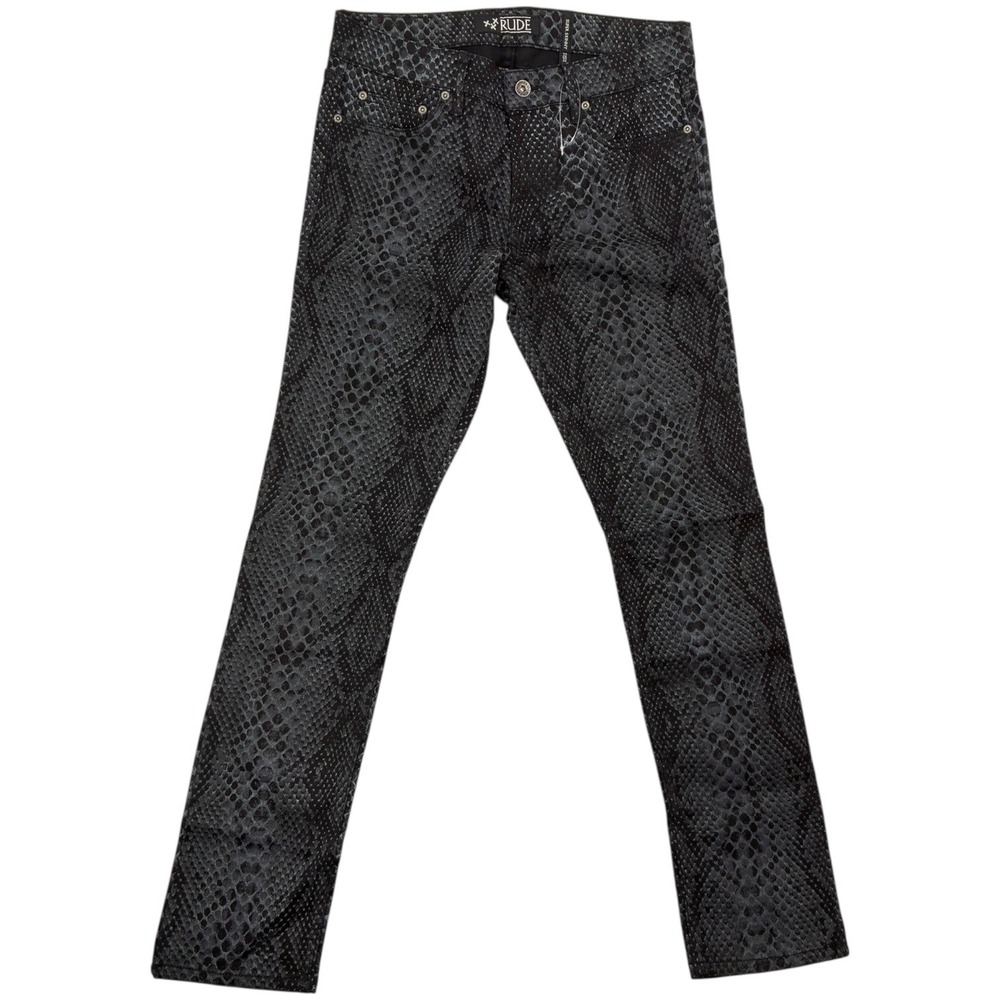 RUDE Snakeskin Print‎ Super Skinny Jeans 32 Black Gray Y2K Alt Goth
